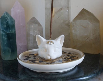 Third Eye Cat Crystal Gemstone Incense Holder