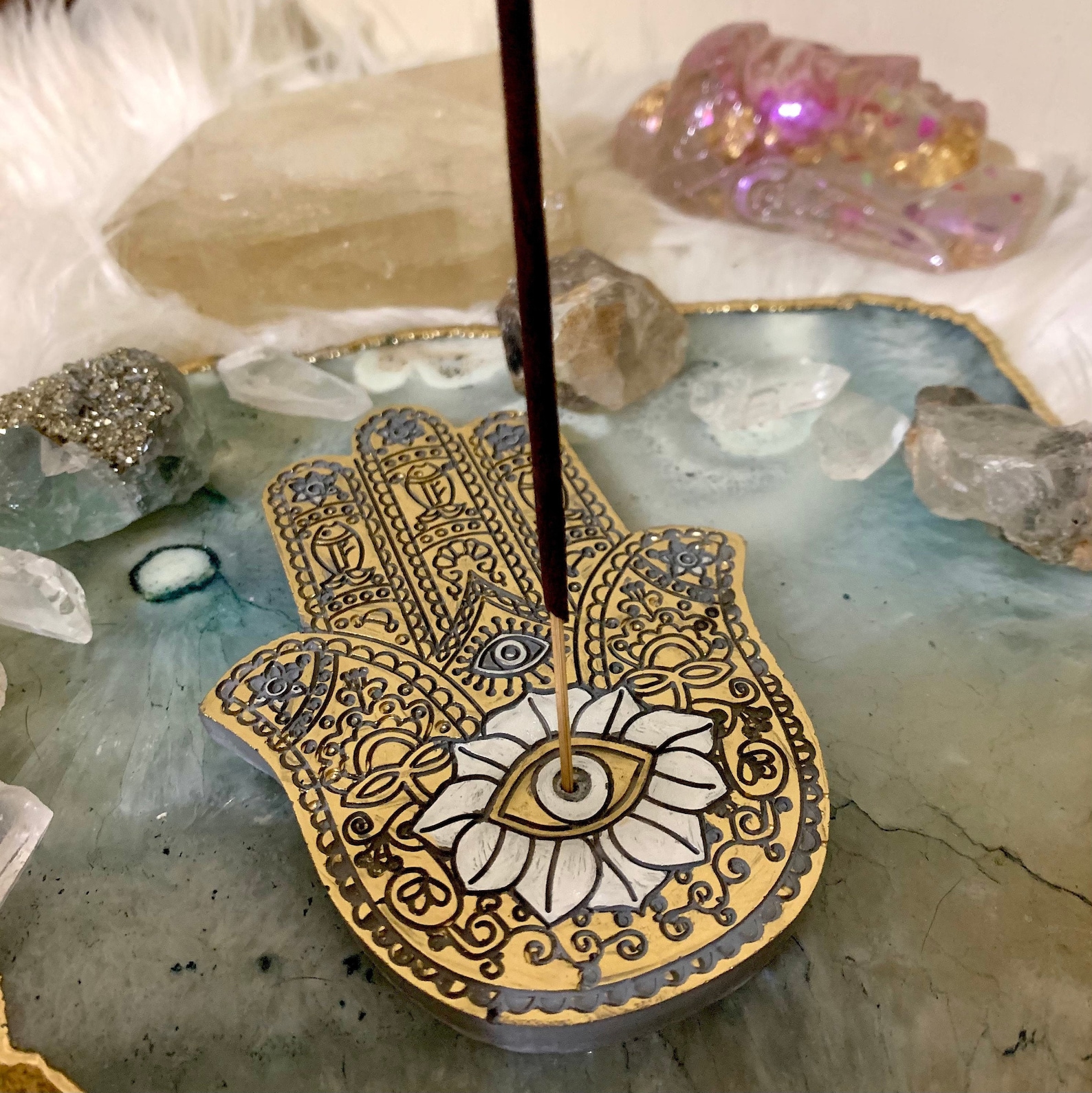 Gold silver Hamsa Evil Eye Incense holder / Incense Stick Etsy
