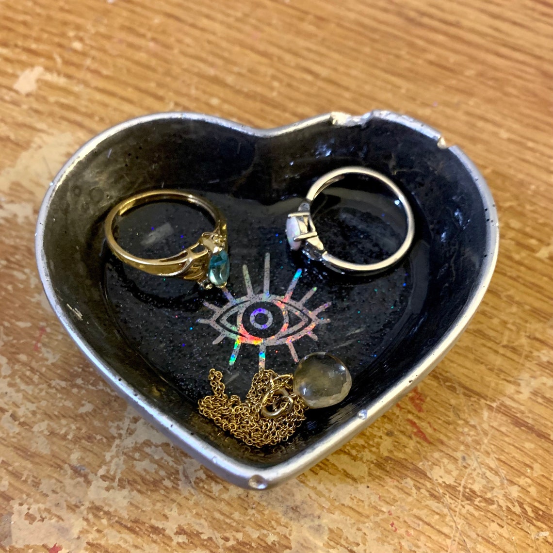 Holographic Evil Eye Ring Dish Trinket Tray Necklace Dish Etsy