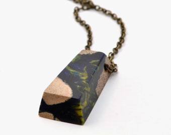 Resin necklace, wood necklace, necklace for her, green and black necklace, artisan necklace, unique piece necklace, gift for her.
