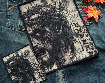 Undead Occult Horror Necronomicon page Grunge Style Iron on DIY Canvas Patch
