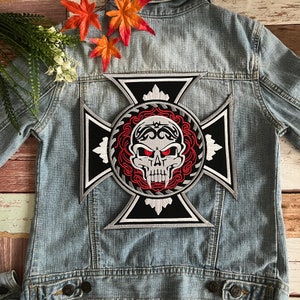 Maltese Cross Biker Vampire Skull Large Giant back Patch XL