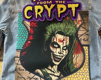 Contes de la crypte Zombie Punk Girl film d'horreur des années 70 Style grunge fer à repasser sur patch DIY