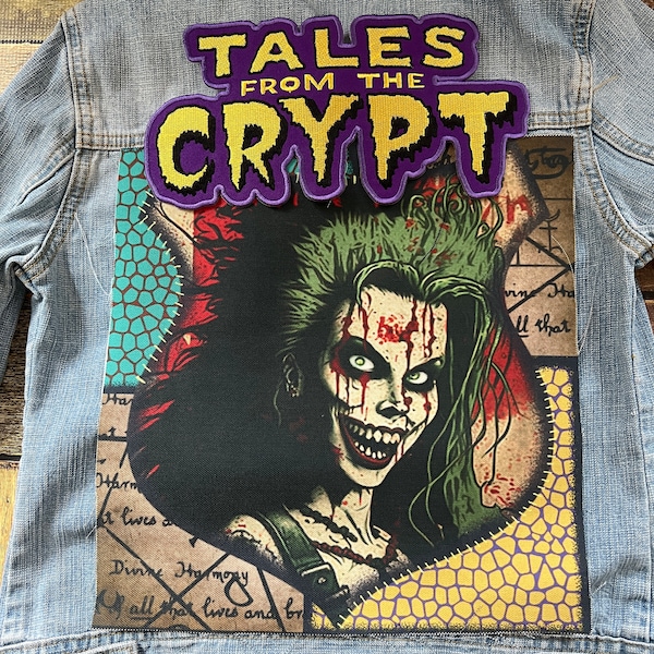 Cuentos de la cripta Zombie Punk Girl 70s Horror Movie Grunge Style Iron on DIY Patch