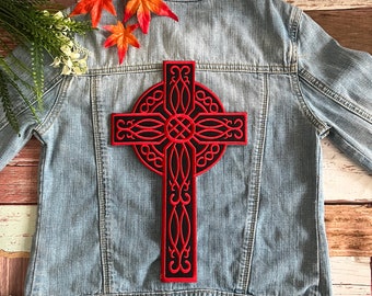 Red Celtic Cross Large Giant back Patch XL