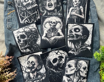 Rotton en noir Art d'horreur croûte punk occulte Style grunge fer à repasser sur toile imprimée bricolage