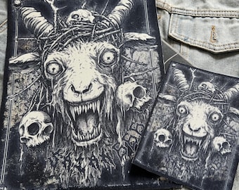 Satan 666 Baphomet Necronomicon page Grunge Style Iron on DIY Canvas Patch