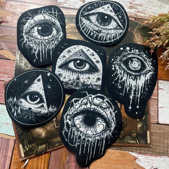 The Eye Black Horror Art  Pagan Occult crust punk Grunge Style Iron on DIY Printed Canvas Patch