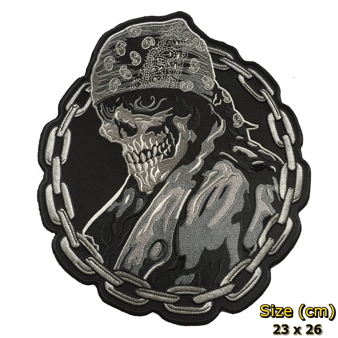 Skull Chain Rock Dark Motorcycle Biker Large Back Patch XL
