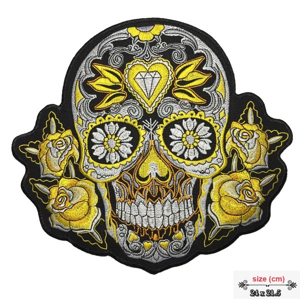 Yellow Sugar Skull Diamond Large Giant back Patch XL