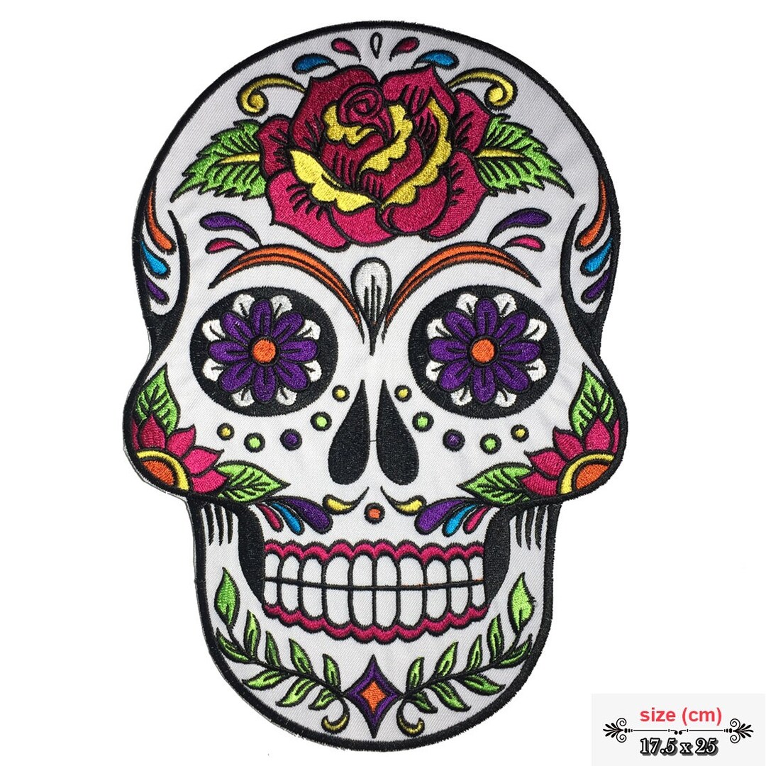 Rose White Sugar Skull Large Giant Back Patch XL - Etsy