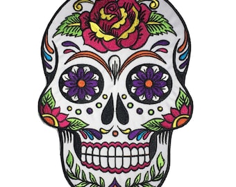 Rose White Sugar Skull Large Giant back Patch XL