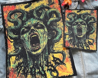 Medusa Monster Horror Necronomicon Seite Grunge Style Iron on DIY Canvas Patch