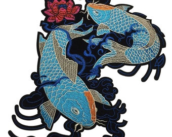 12" Blue Japanese Koi Fish Giant back Patch Size Large XL