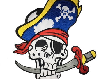 Big Pirate Skull Back Patch, Biker Patch for Bikers, Motoclub Jacket ...