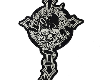 Gothic Skull Occult Cross Großer Rückenaufnäher XL