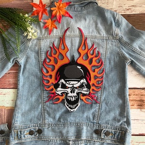 Flaming Racing Skull Rider Large Giant Back Patch XL
