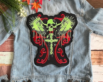 Death Skull Wing Cross Giant LargeLarge back Patch XL