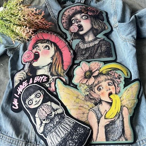 schrullig Puppen schlucken seltsam cool Stil Eisen auf DIY gedruckt Leinwand Patch