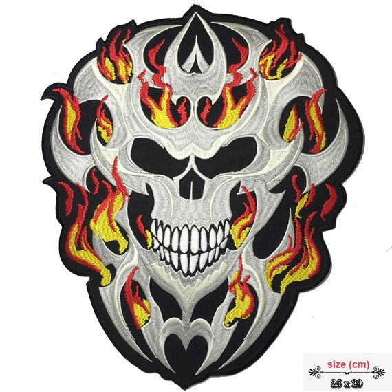 Fire Skull Large XXL Back Patch Iron-on/sew-on Embroidered Patch Motorcycle Bike 