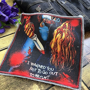 Maniac Horror Movie Grunge Style Sew on DIY Printed Canvas Raw Edge Patch
