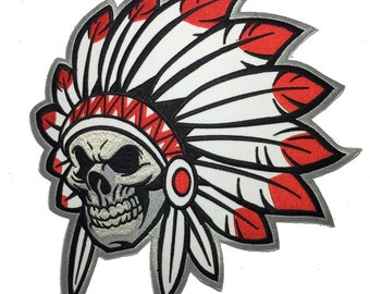 NATIVE INDIAN CHIEF SKULL PATCH PM3118 