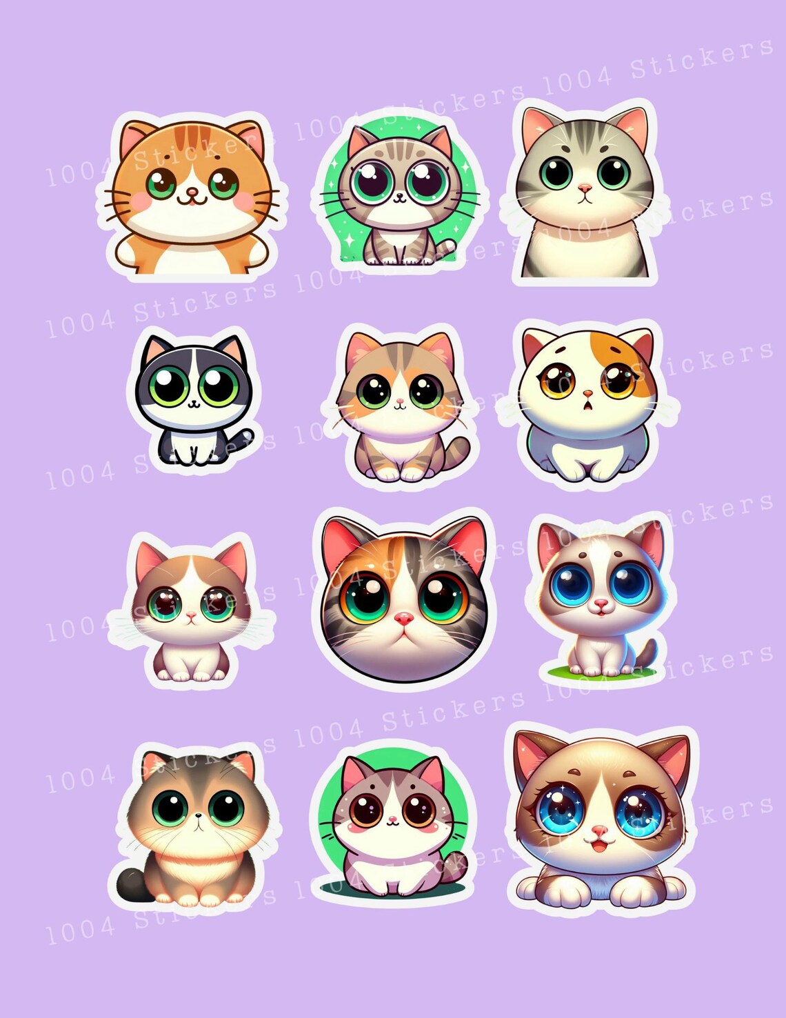 60pcs Cute Cat Printable Downloadable Stickers Png Jpg Pdf Formats Etsy