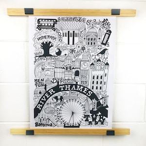 London Art, Hand Drawn,London Souvenir, London Landmarks, Printed on A2 Poster, Signed, Numbered.Free shipping in AUS.