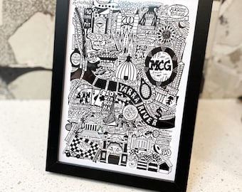 Melbourne Art hand drawn, Melbourne Art, Free Shipping