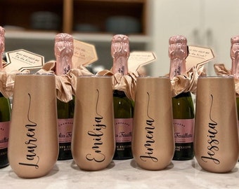 Personalized Champagne Tumbler, Bridesmaid Proposal Gift, Bachelorette Stainless Flute Wine Glass Party, Bridesmaid Gifts for Her (ONLY)