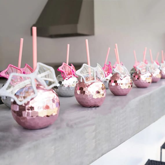 Pink Disco Ball Ball Cup with Straw - Sugah Cakes