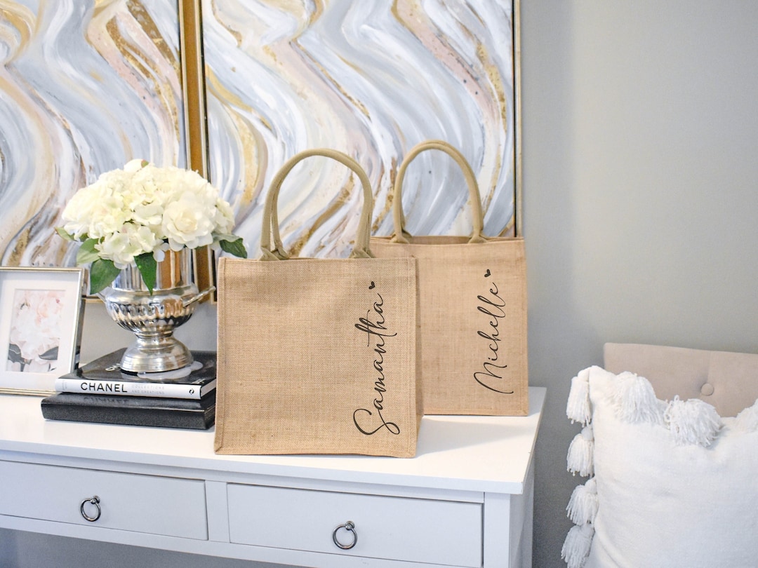 Personalized Burlap Tote Bags Custom Name Jute Bag Bridesmaid Gift Bag ...