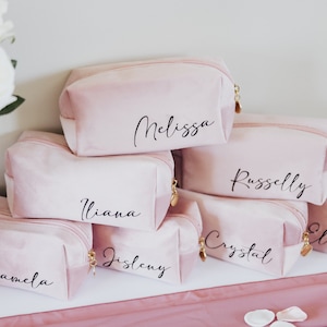 Personalized Cosmetic Pouch Customized with Name Bridesmaid Gift Makeup Bag Gift Idea for Her Proposal Bachelorette Favor Bridal Party Gift