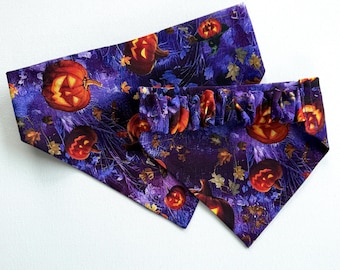 Dog Scrunchie Bandana Pumpkins in a Purple Vineyard for Fall and Halloween