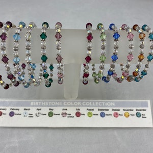 Swarovski Crystal Birthstone Bracelets, Sterling Silver, Adjustable, Garnet, Ruby, Amethyst, Aquamarine, Topaz, Peridot, Rose, Birthday Gift