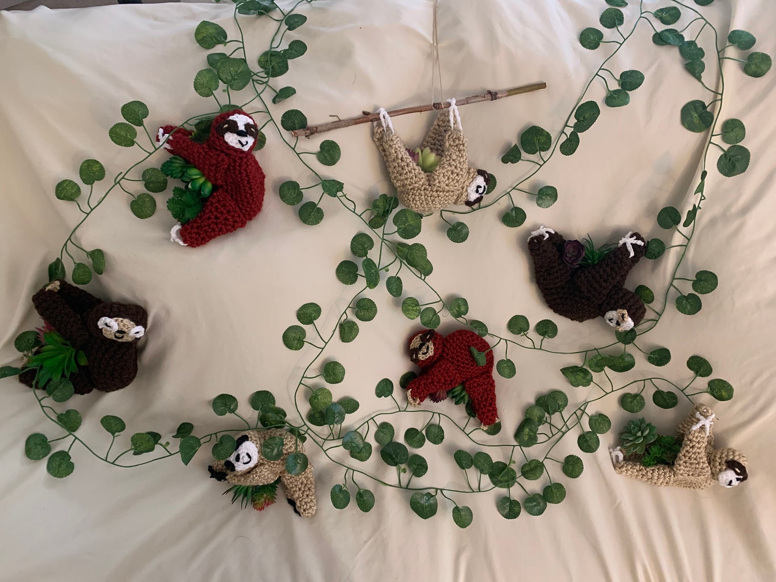 Handmade Crocheted Sloth Plant Hanger Brown | Etsy