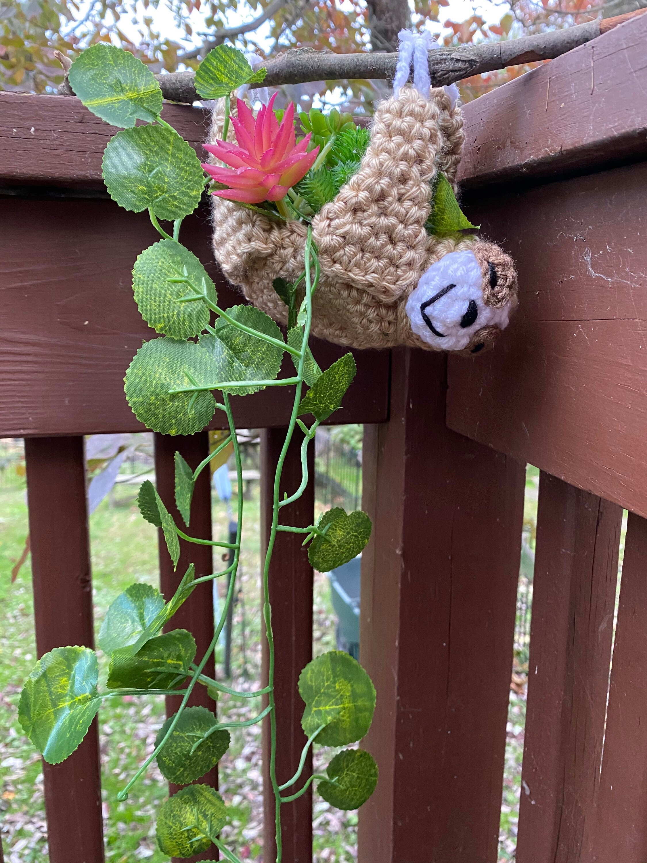 Handmade Crocheted Sloth Plant Hanger Brown | Etsy