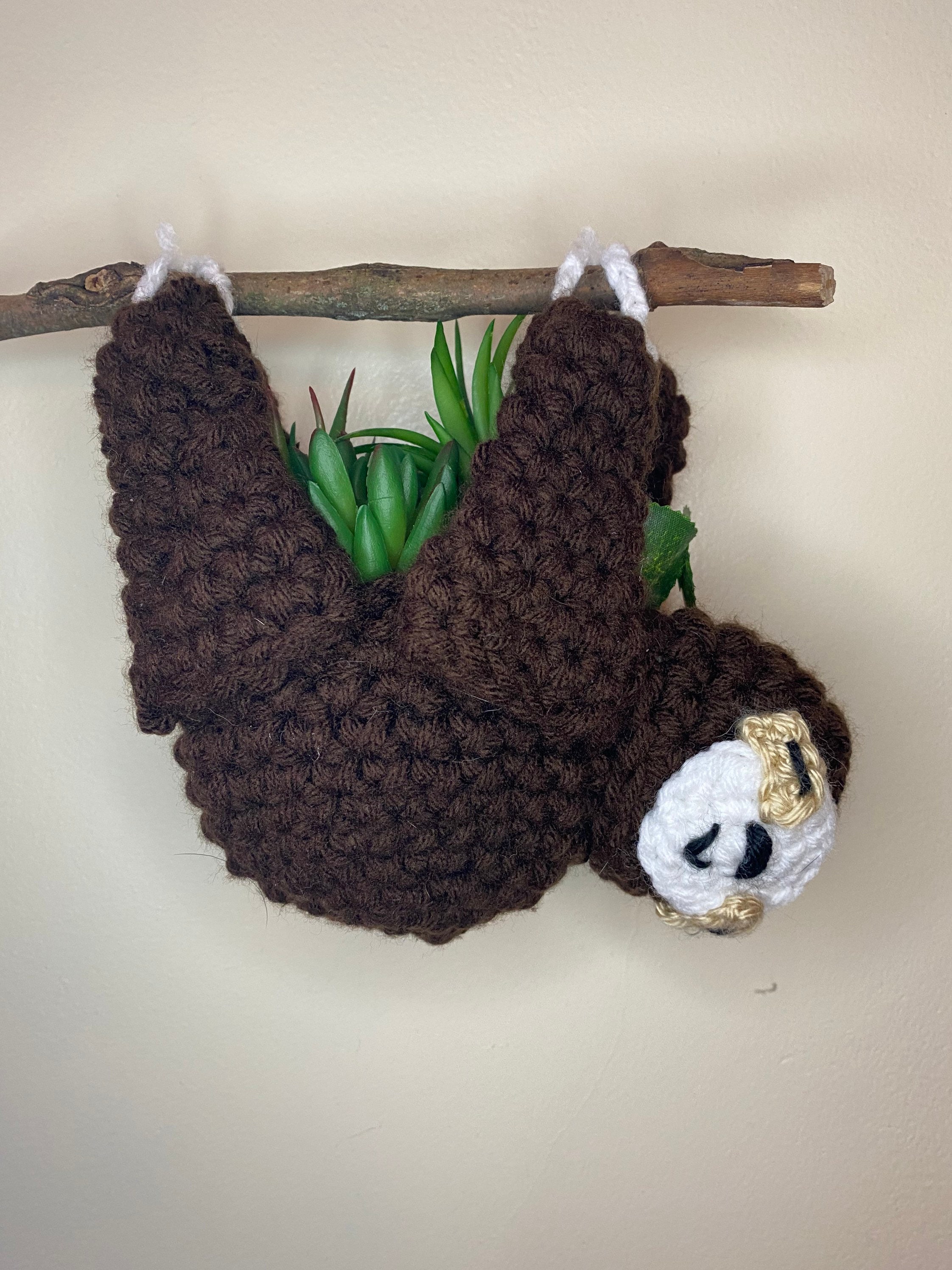 Handmade Crocheted Sloth Plant Hanger Brown | Etsy