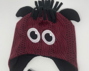 Handmade Red Monster, Dragon Fleece Hat, Embroidered Winter Hat, Toddler Children, Adult Beanie,