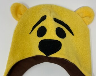 Handmade Yellow Bear Fleece Hat, Toddler Children, Adult Beanie,