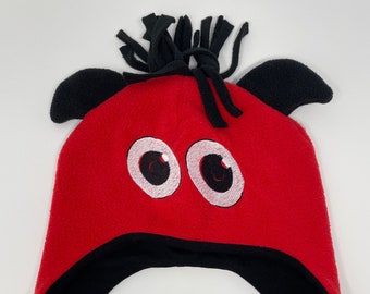 Handmade Red Monster, Dragon Fleece Hat, Toddler Children, Adult Beanie,