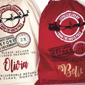 Custom Santa Sack, North Pole Express Santa Delivery Sack, Christmas Gift Bag for Kids, Santa Claus Bag, Presents Bag