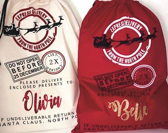 Custom Santa Sack, North Pole Express Santa Delivery Sack, Christmas Gift Bag for Kids, Santa Claus Bag, Presents Bag