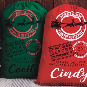 Custom Santa Sack, North Pole Express Santa Delivery Sack, Christmas Gift Bag for Kids, Santa Claus Bag, Presents Bag