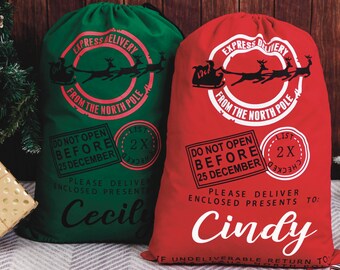Custom Santa Sack, North Pole Express Santa Delivery Sack, Christmas Gift Bag for Kids, Santa Claus Bag, Presents Bag