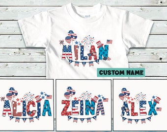 Personalized Fourth of July Kids Shirt, 4th July Patriotic Name, Independence Day Kids Shirt, Bodysuit, Toddler, Youth Custom Name Shirt