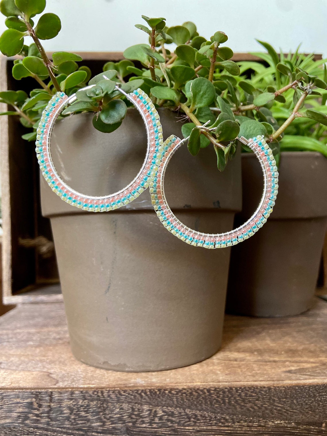 Pastel Beaded Hoops Etsy