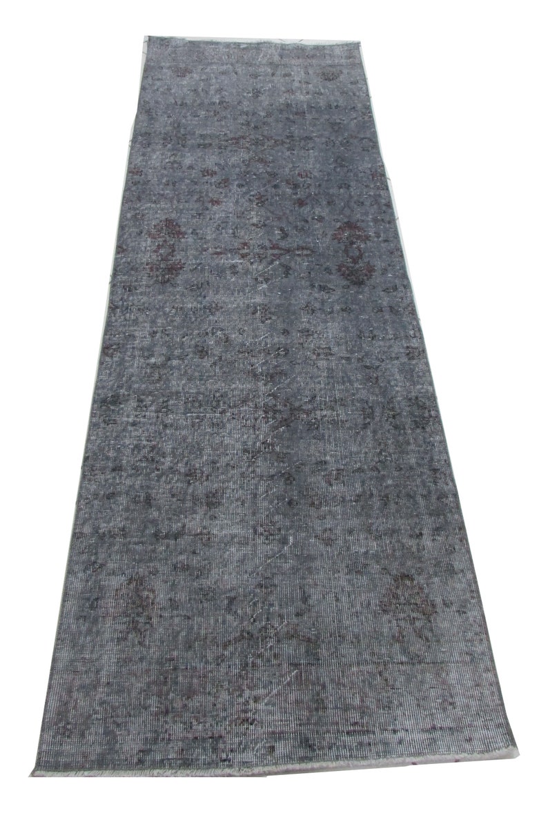 Runner Carpet Vintage Anatolian Handmade Carpet Handknotted Gray Carpet 3 x 8 Rug Wool Disstressed Runner Rug