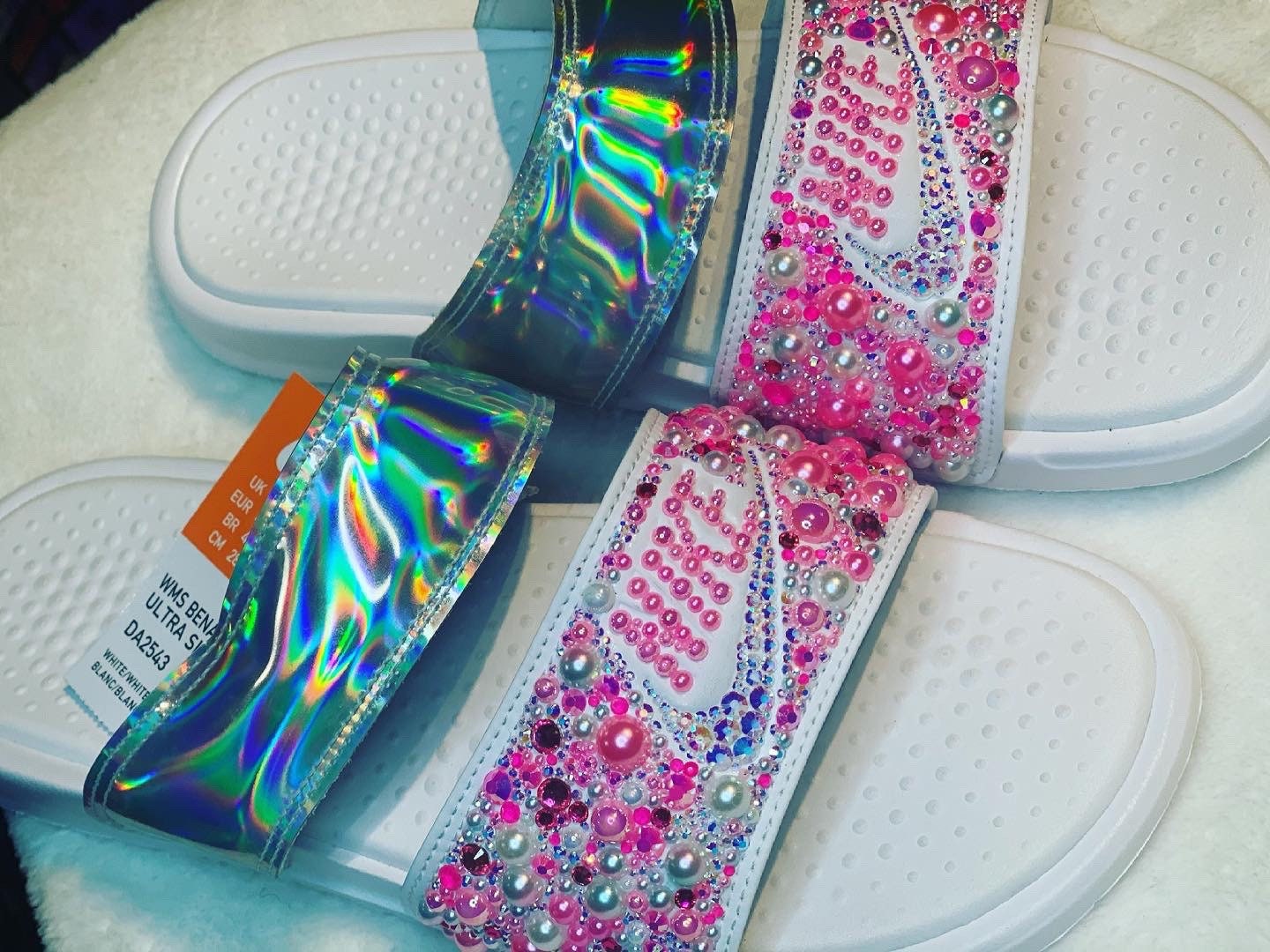 Custom Nike Double Strap Blinged Slides Etsy