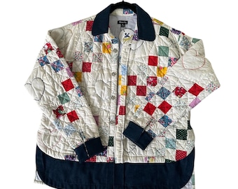 Veste matelassée en patchwork bleu marine, Pièce unique, 100 % coton.